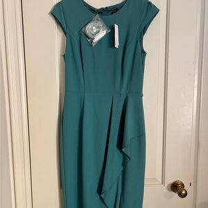 Body Perfecting Flounce Detail Teal Dress from White House Black Market Size 6